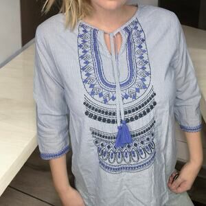 VELVET Graham & Spencer Mallory Embroidered Tassel Top Small